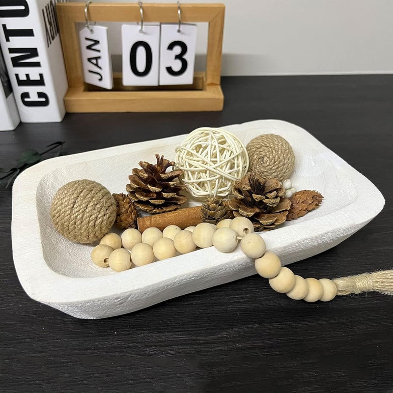 BEDAZE Wooden Dough Bowl Decor, Bread Bowl Home Decor, Handmade (10 * 6 * 2 inch white) - Image 1